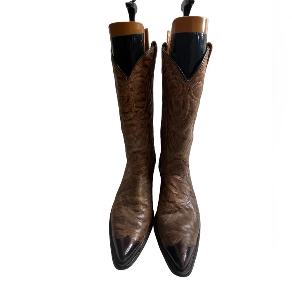 Vintage TEXAS Men's Leather Western Cowboy Boots Size 10.5 D Brown Wing Tip M 81